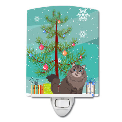 Éclairage pour nuit en céramique sibérie chat merry christmas tree