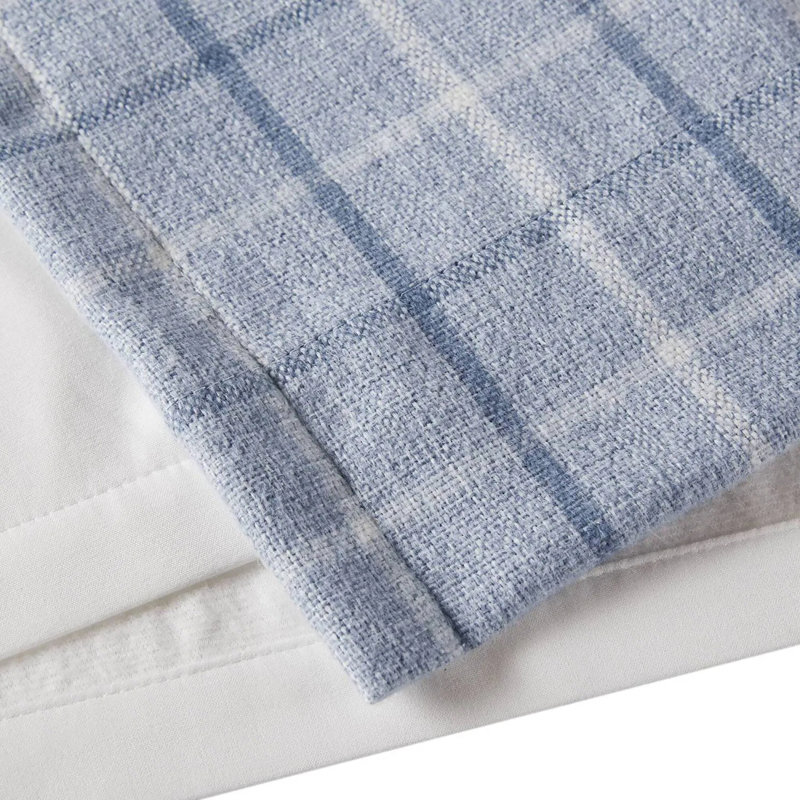 Tissu de rideau avec passe-tringle et passe-tringle en treillis avec doublure en molleton, 1 pièce, 50 po x 108 po, Bleu