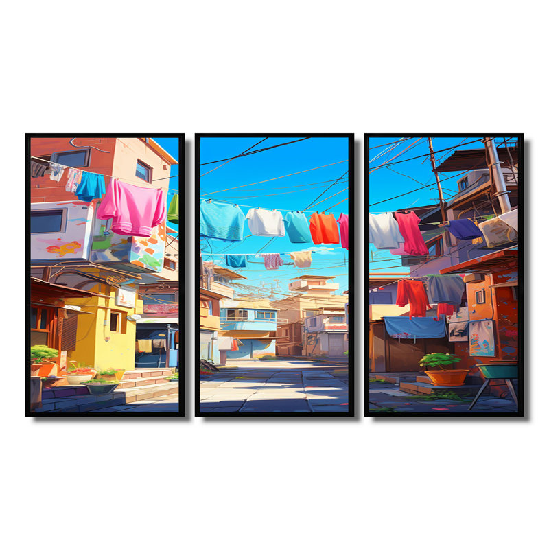 Verdell - ensemble d'art mural «City Buildings», Cadre flottant noir, H 40 po x l 60 po x P 1 po