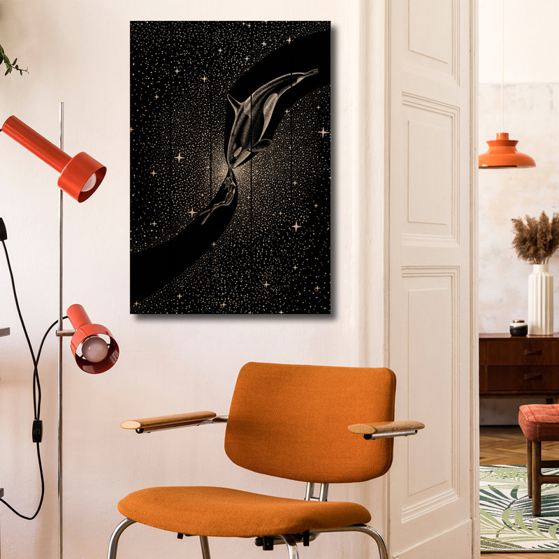 Reproduction d'art mural en bois - Orque étoilé et plongeur par Aliriza Cakir, H 26 po x l 18 po
