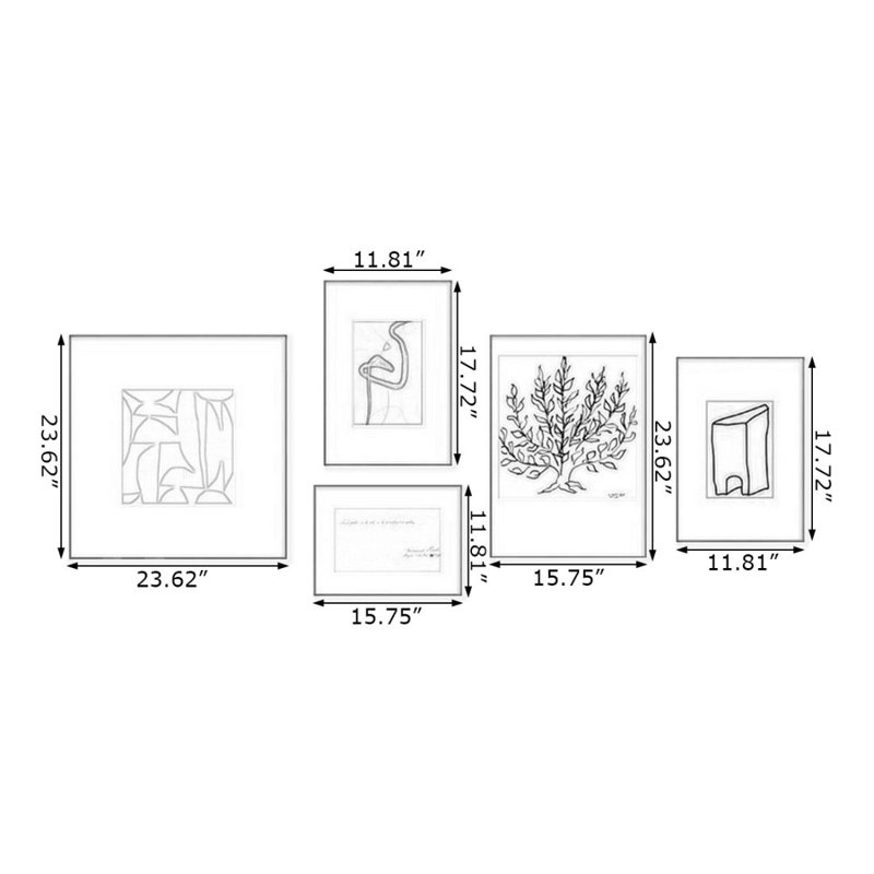 Cinq peintures combinées minimalistes pour la décoration murale du canapé du salon, H 23,62 po x l 23,62 po