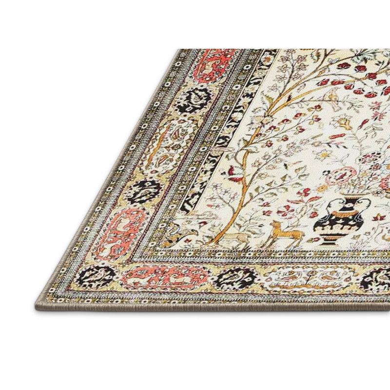 Tapis oriental vert / rouge / crème Nelly, Rectangle 8 pi x 10 pi