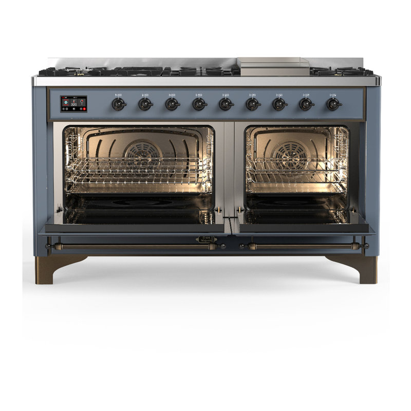 Majestic III Series 60 Inch Dual Fuel Range with 7 Sealed Burners, Griddle, in Blue Grey (Liquid Propane, Burnished Trim)