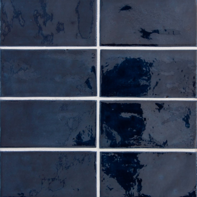 Magma 2" x 5" Zellige Italian Porcelain Subway Tile, Navy Blue