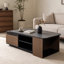 Table basse extensible, table basse en bois réglable en longueur avec 2 tiroirs de rangement pour le salon, grande table centrale rectangulaire longue