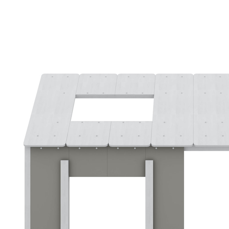Lit plateforme simple en bois massif avec toit et fenêtre, Blanc / gris antique