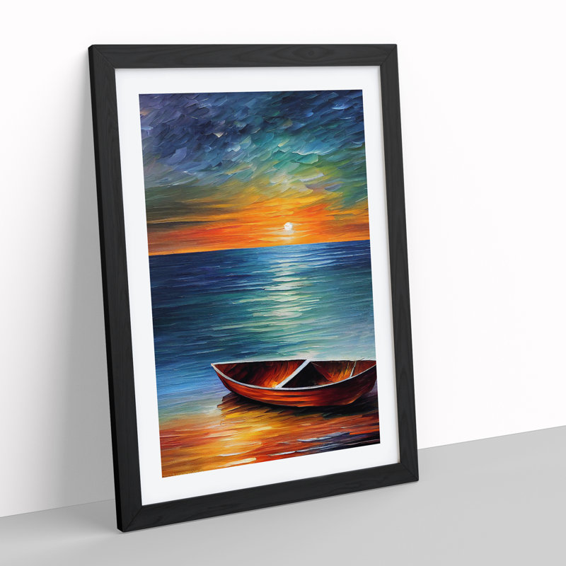 Boat at Sunset No.3 - Wall Art, Black Framed, 66cm H x 48cm W x 2cm D, White