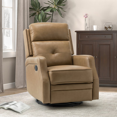 Rudisill Transitional Genuine Leather Swivel Rocker Manual Recliner