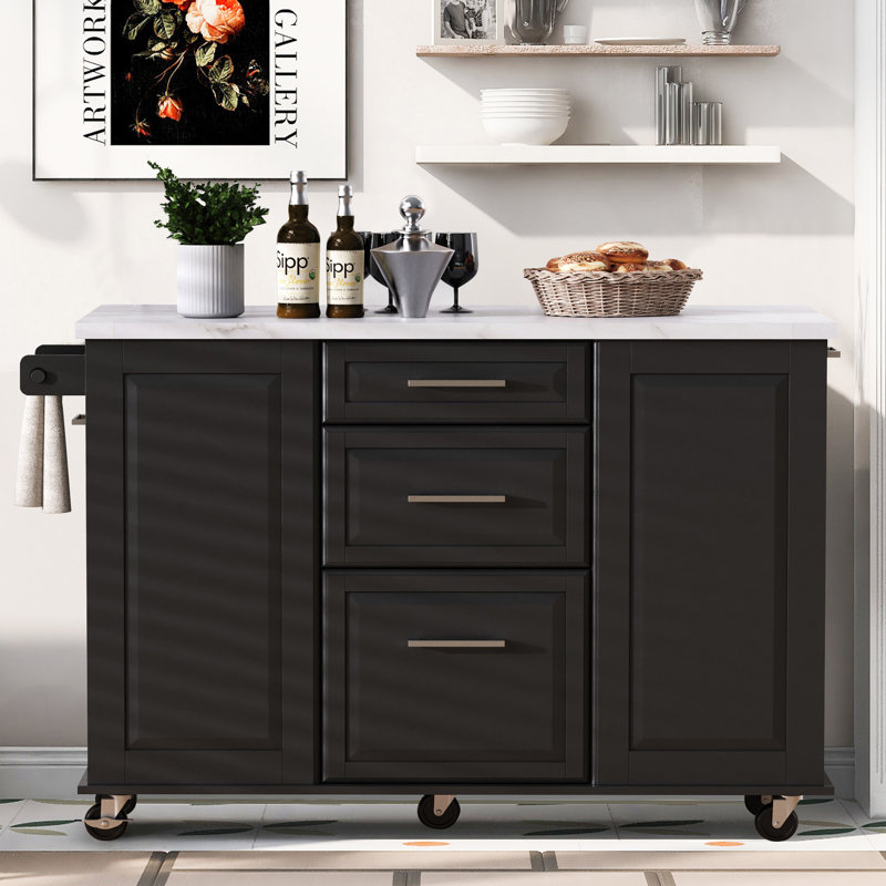 Kitchen Island With Storage Tilt Trash Can Cabinet And Pull Out Cabinet Organizer, Black