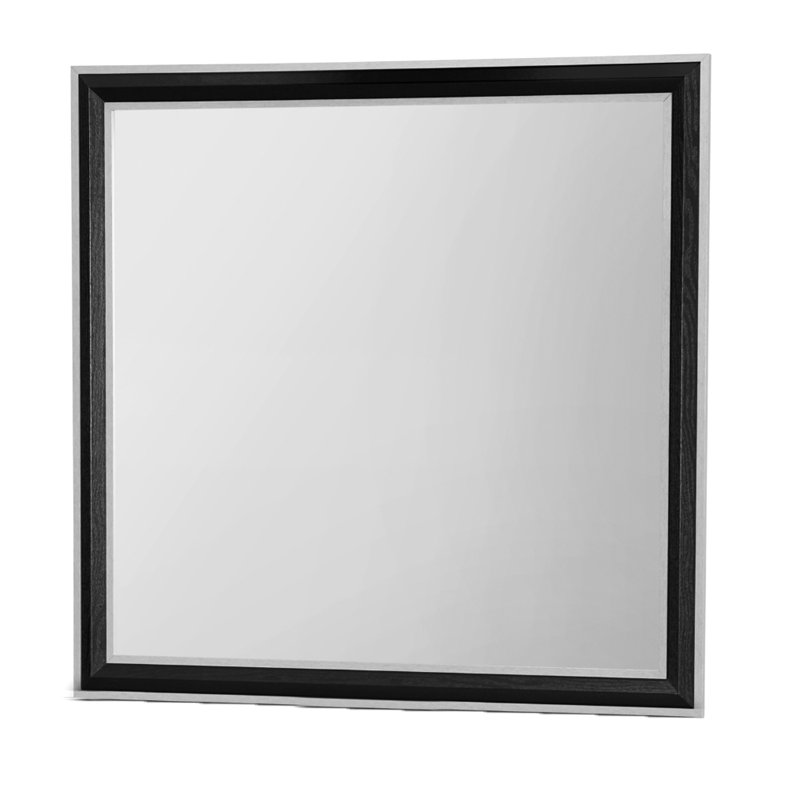 Miroir gris et noir avec base solide et élégant bordures argentées
