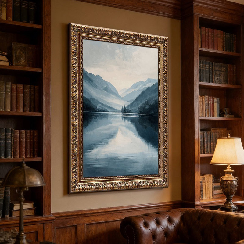 Serene Mountain Lake Reflection Landscape Art Print, L 12 po x l 18 po