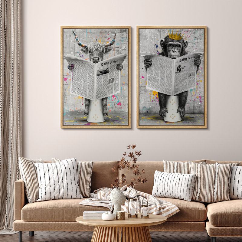 Reproduction d'art journal sur toile, impression de vaches et de singes des montagnes des Graffiti pour une salle de bain moderne urbaine ou un loft