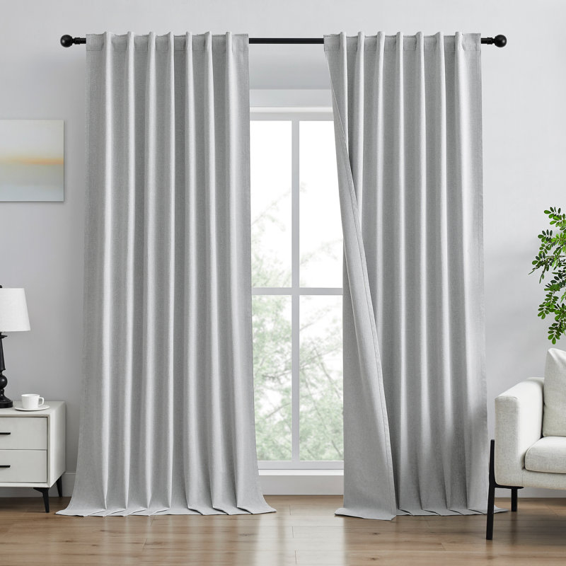 Ensemble de 2 panneaux de rideaux occultant 100% polyester Leming, L 52 po x L 96 po, Argent argent