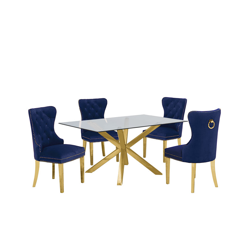 Ensemble de salle à manger 5 pièces albarado, Bleu marine