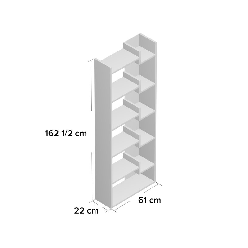 Kara 5-Tier Freestanding Bookcase for Home and Office Storage, Oak/White, 162cm H x 69cm W x 22cm D