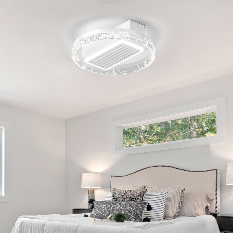 Ventilateur de plafond sans lame à DEL de 20 po avec télécommande - plafonnier encastré moderne avec circulation d'air et luminosité réglable pour le salon, la salle à manger ou la chambre à coucher, moteur silencieux / 6 vitesses / courant contin