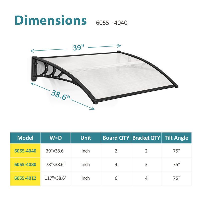 Polycarbonate Window Awning, Patio Canopy, Black