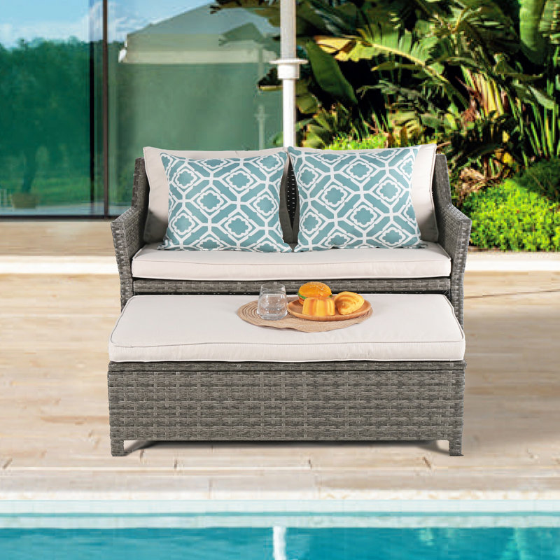 Frett Wicker 2 - Person Patio Conversation Set with Cushions, Beige