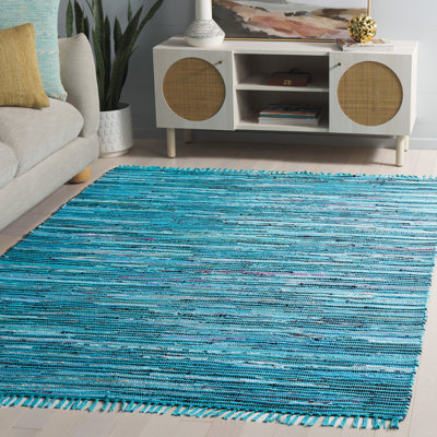 Tapis turquoise en coton tissé à plat à la main Nerys