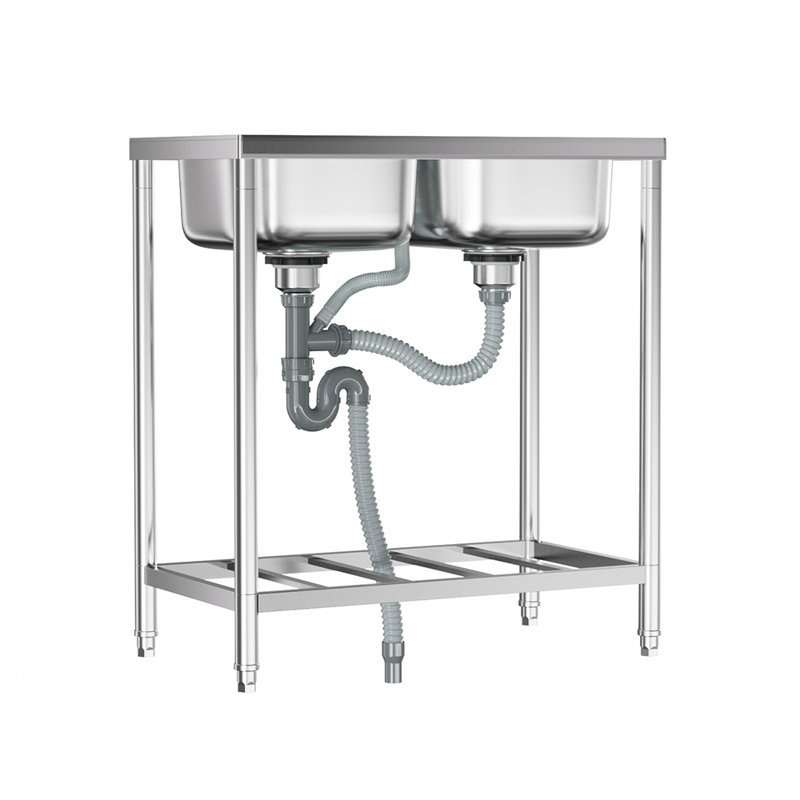 Belfry Kitchen Aquashicola W Double Bowl Stainless Steel Freestanding Kitchen Sink, 405 cm W x 850 cm H