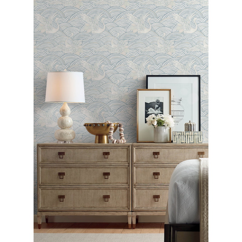 Navarres Stripe Faux Linen Wallpaper, Blue