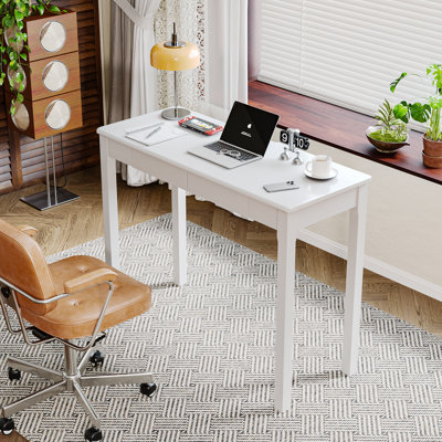 Bureau en bois massif avec tiroirs - Bureaux étroits rétro de 16 pouces, bureaux de style Mid-Century moderne, table d'étude en bois d'hévéa, petit bureau pour la chambre à coucher | petits espaces
