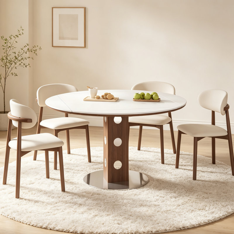 Table de salle à manger extensible ronde 47,2 "pour 4 à 6 personnes