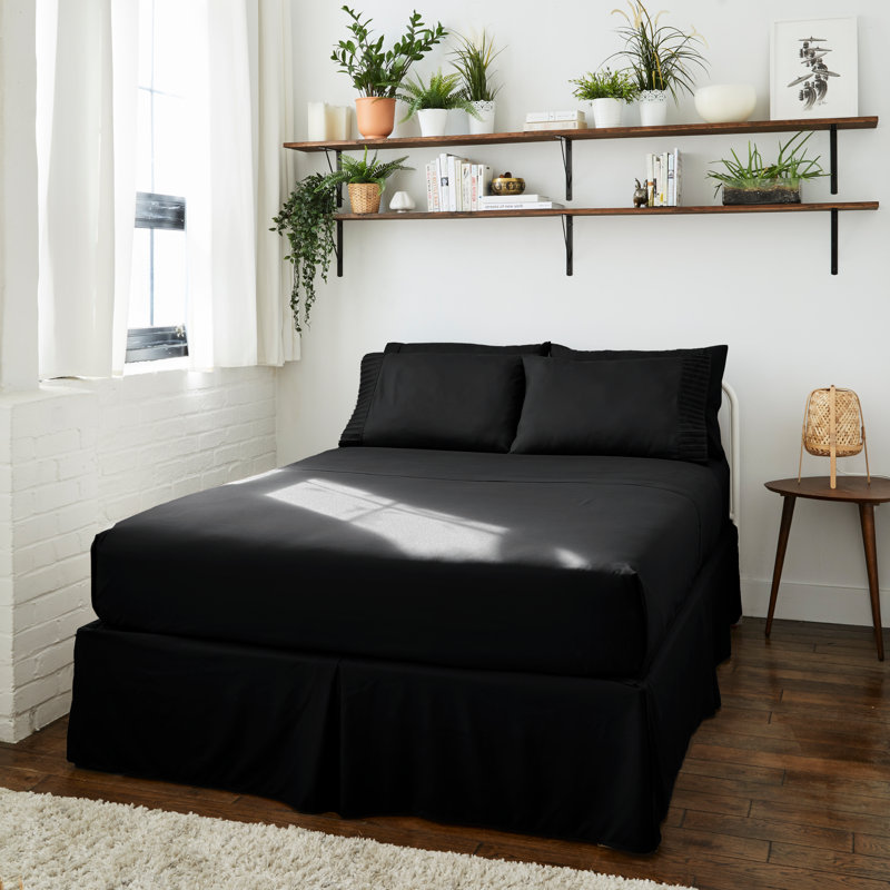 Ensemble de draps 4 pièces en bambou, Noir, Ensemble de draps pour lit simple avec un drap-hou