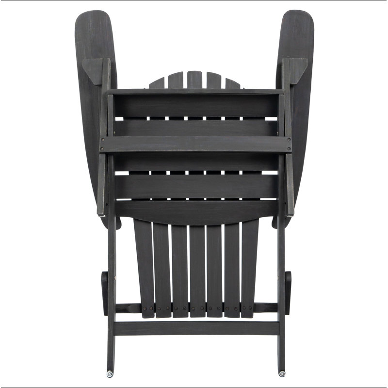Foldable Acacia Wood Adirondack Chair – Traditional Slats, Wide Armrests, Rustic Outdoor Design, Easy Storage, Dark Gray