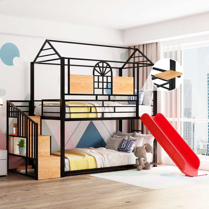 Lit superposé simple au-dessus de simple Vasilikos, pour enfants, Rouge / noir