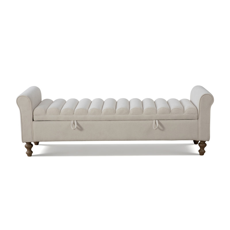 Banc de rangement rembourré de 65,55 po, Beige