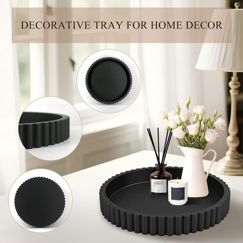 Round Wooden Decorative Tray, Modern Tray For Coffee Table And Home Decor