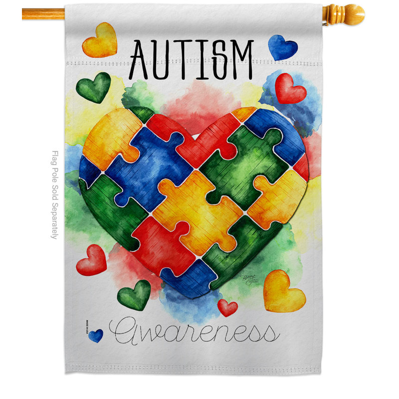 Drapeau de maison en polyester à 2 côtés 3 pi 4 po x 2 pi 4 po Autism Day
