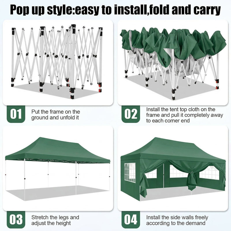 10x20 Pop up Canopy Tents for Parties 3.0, Upgrade Structure, Green