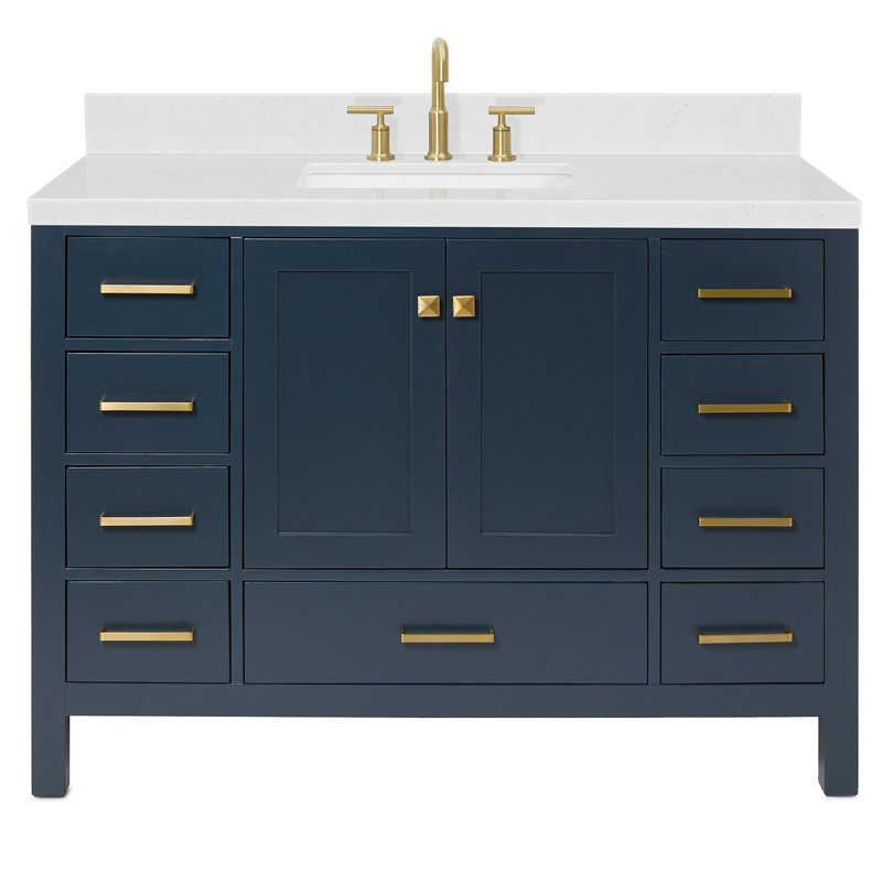 Cambridge 48.25'' Single Bathroom Vanity with Carrara Quartz Top, Midnight Blue