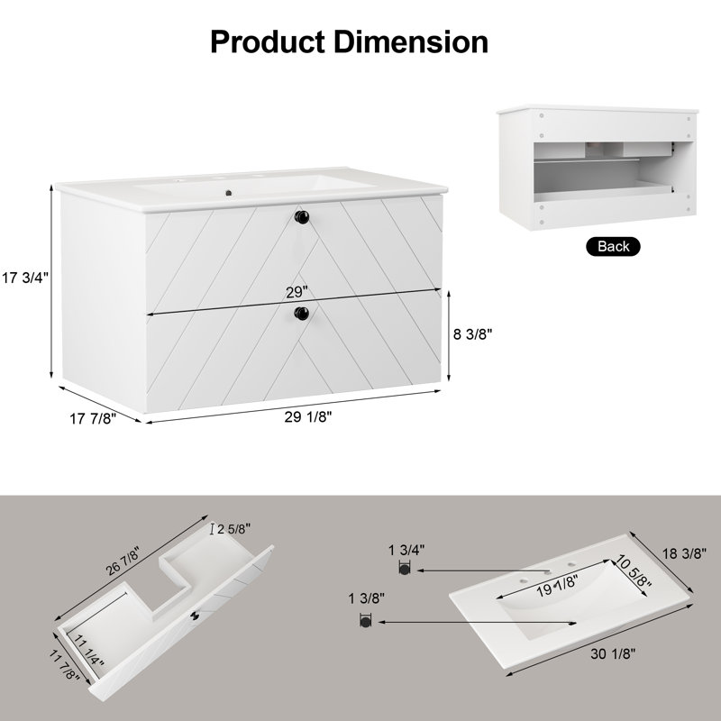 Meuble-lavabo simple 30 po avec comptoir en céramique, 30"