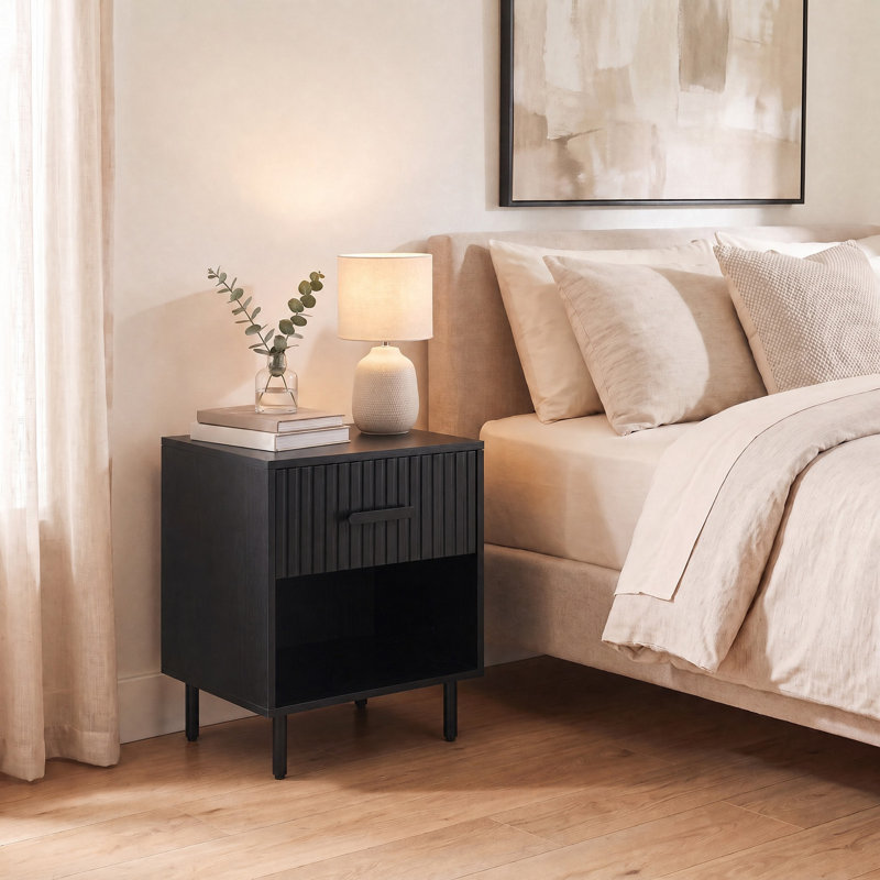 Amelin 1 Draw 1 Shelf Nightstand, Black