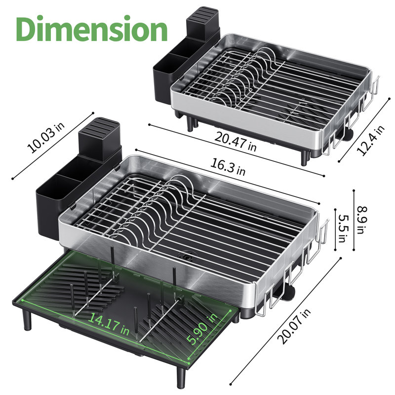Égouttoir à vaisselle réglable pour comptoir de cuisine, égouttoir à vaisselle extensible en acier inoxydable 304, égouttoir à vaisselle très grande capacité pliable, égouttoir à assiettes