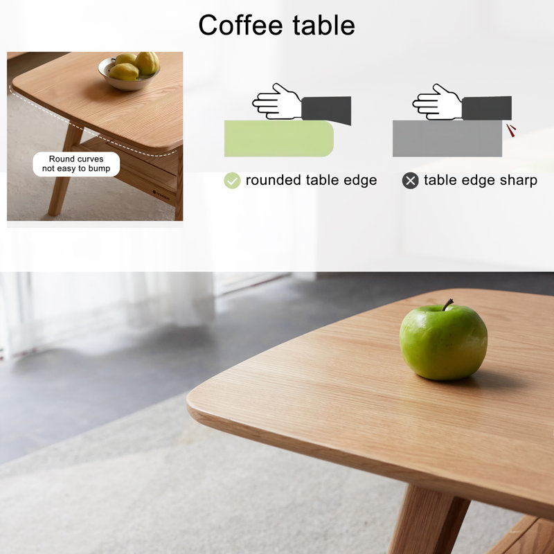 Coffee Table, Soild Wood Coffee Table, Oak, 17.32" H x 39.37" L x 19.69" W