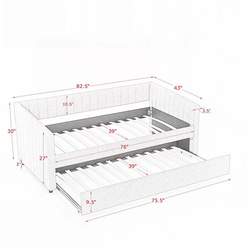 Daybed with Trundle Upholstered Sofa Bed, Gray, Twin