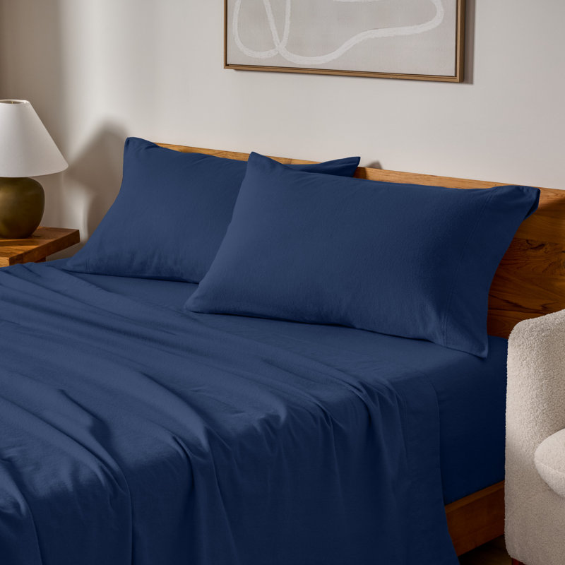 Housse de coussin 100% flanelle de coton, 2 taies d'oreiller standard, Bleu foncé