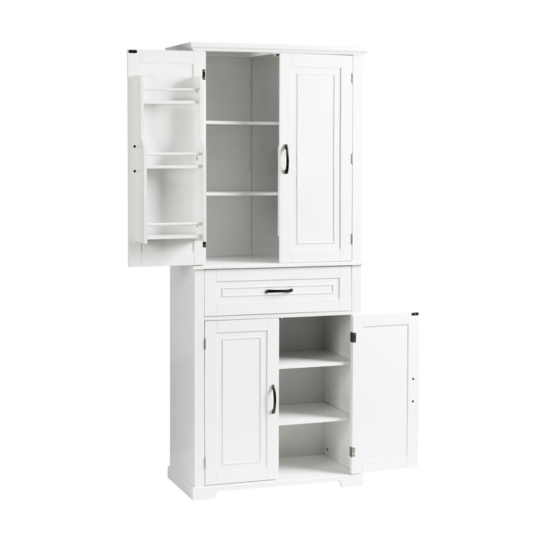 Grande armoire de salle de bain blanche avec rangement moderne avec rangement: portes et tiroir fonctionnel, Blanc