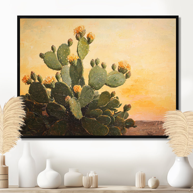 Paysage de cactus d'été dans le Nevada I - Décoration murale cactus floral, H 12 po x l 20 po, Noir