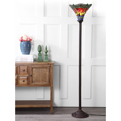 Ostlund Dragonfly Tiffany 71"" Torchiere Floor Lamp -  Loon PeakÂ®, 573011D6A37C4A0F8DB354923286F059