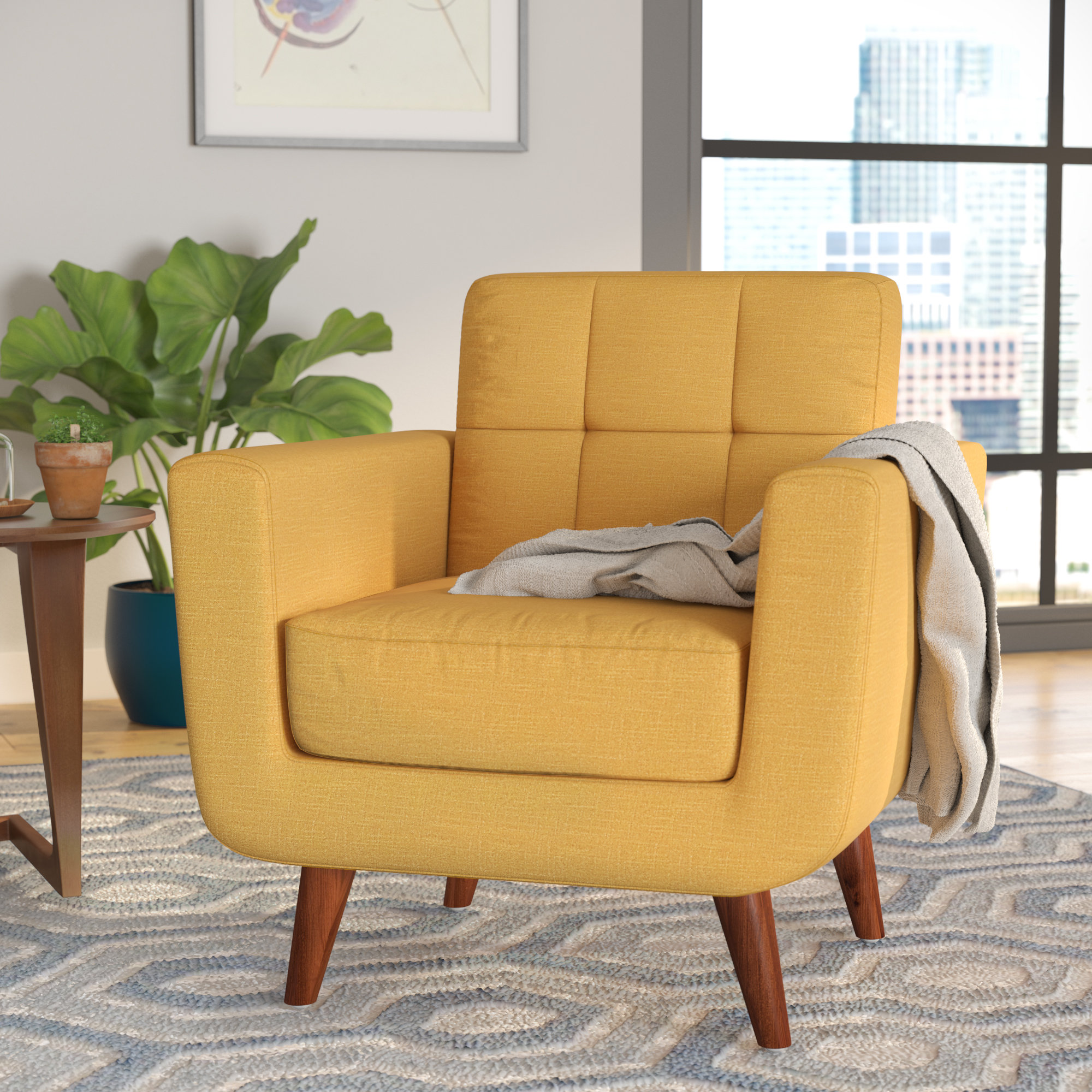 George Oliver Zohaib Wide Tufted Linen Lounge Chair