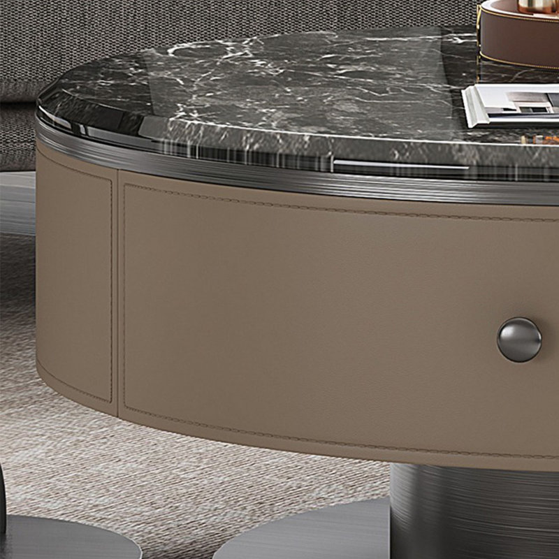 Table basse ronde en pierre micro-cristalline, Noir, noir, noir, noir, H 15,4 po x L 31,5 po x l 31,5 po