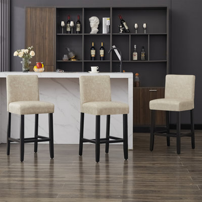 Upholstered Bar & Counter Stool With Solid Wood Frame,Set of 3