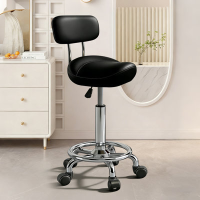 Tabouret à roulettes noir - Siège pivotant ergonomique, hauteur réglable, roulettes ultra-silencieuses, coussin en cuir de polyuréthane rembourré pour le salon, le bureau, le massage et l'utilisation médicale