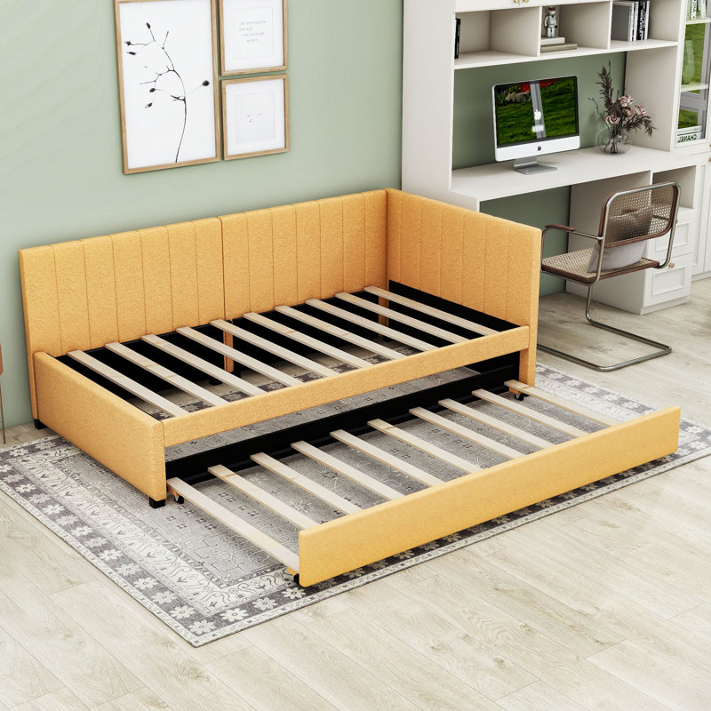 Modern Upholstered Daybed with Twin Trundle, Twin, Yellow