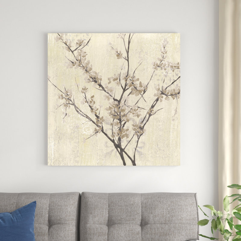 Fleurs neutres sur crème I, H 36 po x l 36 po, Non, Toile tendue